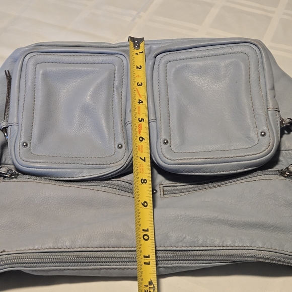 Tignanello Light Blue-Gray Genuine Leather Handbag Outer Zippered Pouch Pockets - Picture 15 of 16